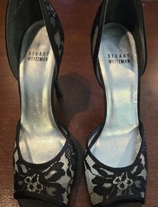 Stuart Weitzman Black Floral Lace Heels